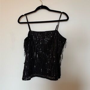 OUT OF STOCK Black Sequin Fringe Spaghetti Camisol